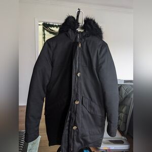 Zara Men's Black Puffer Jacket with Fur Hood